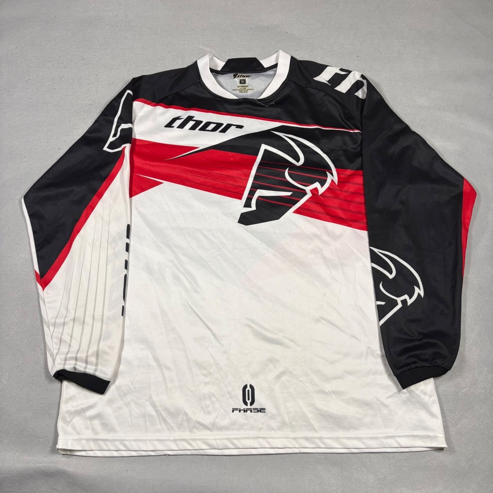 Thor Motocross Jersey Mens XL White Black Red Long Sleeve Racing Shirt Y2K